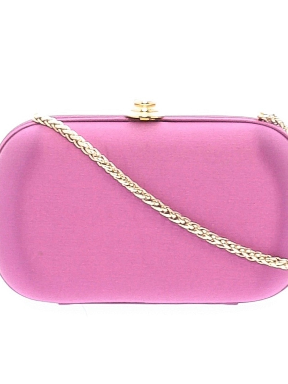 St. John Pink Orchid Satin Minaudière Clutch | Gold Chain | Evening Bag